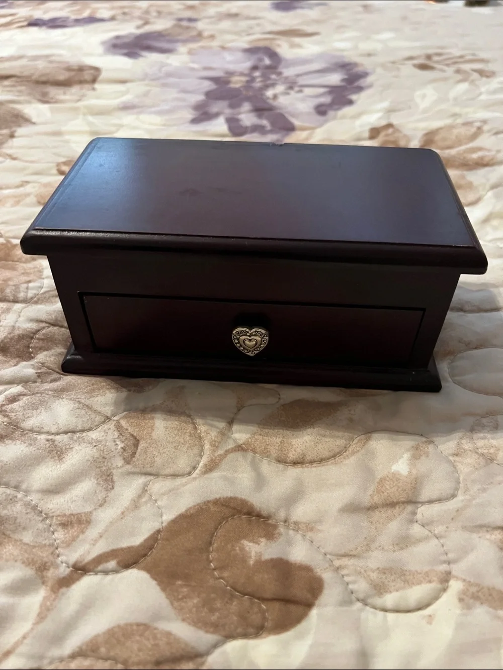 Brighton Wood Mahogany Finish Jewelry Charm Box with Heart Drawer Pull